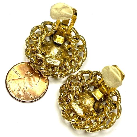Vintage Clip Earrings Clear Rhinestone Gold Tone Estate Costume Jewelry F024 - Picture 4 of 5